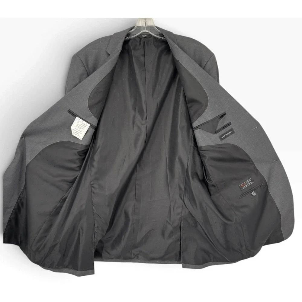 Angelo Rossi Suit Set Mens 44R 38W Charcoal Grey 2-Piece Micro-Tech